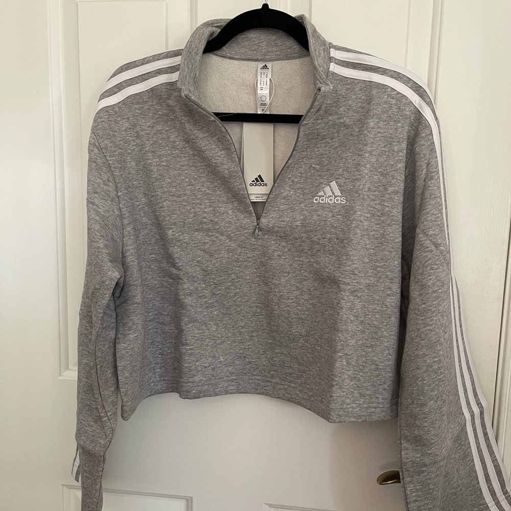 NWT Adidas Cropped Fleece Quarter Zip Sweatshirt